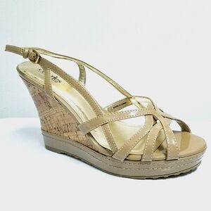Charles David Strappy Leather  Cork Wedges in Nude 9.5M